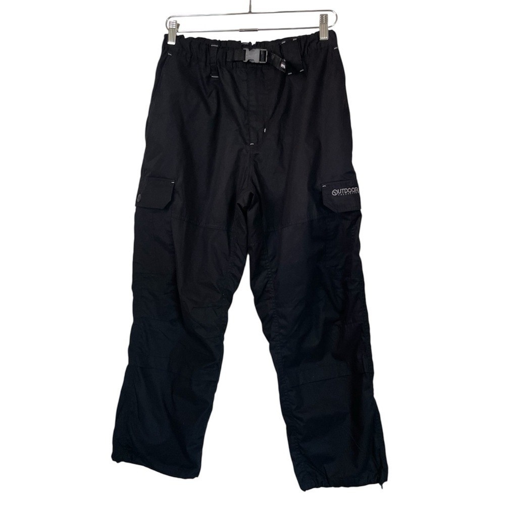 Utility Pants Unisex Sz Small Med Black Lined Adjustable Waist Baggy Fit Grunge